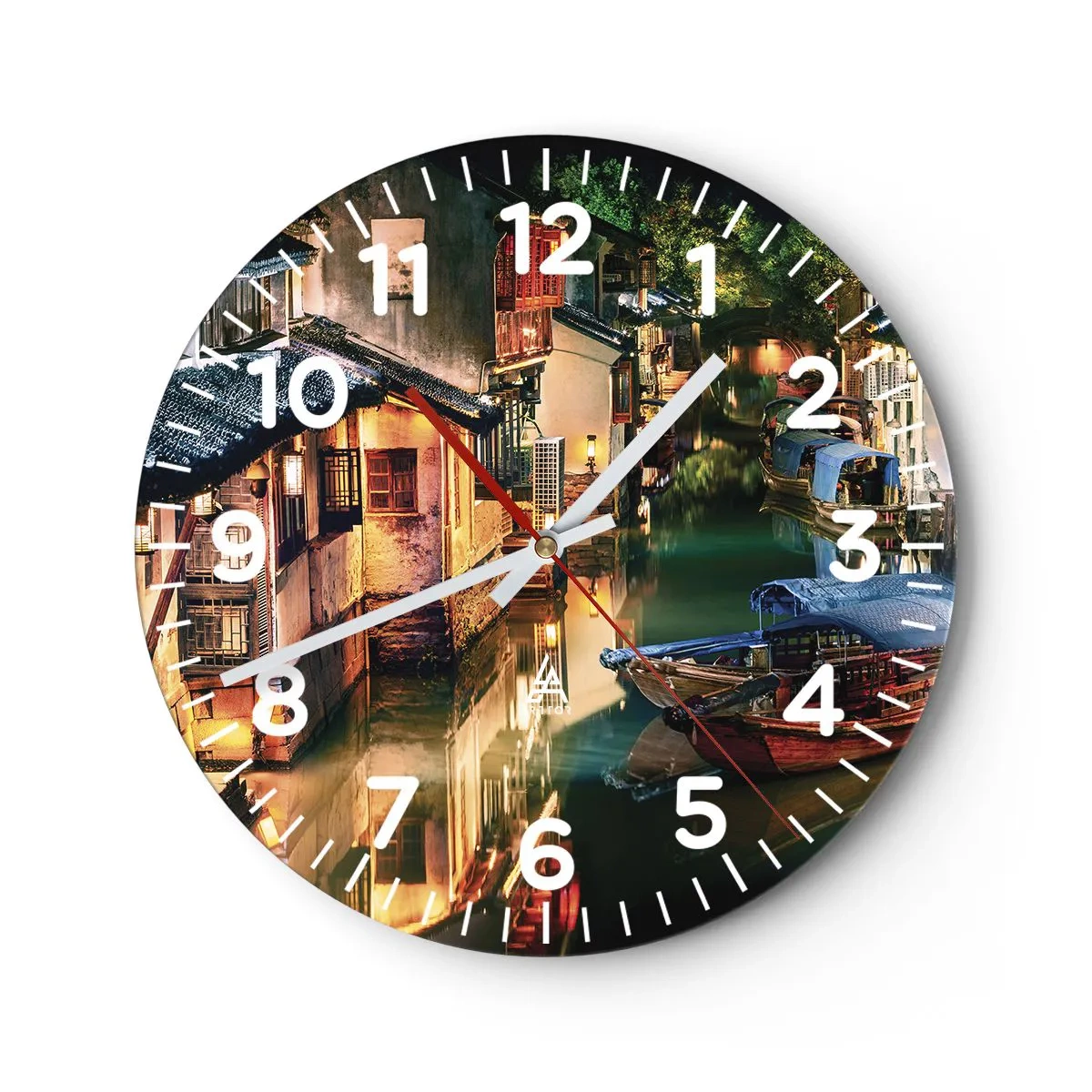 Reloj de pared - Reloj de vidrio - Noche en una calle china - 30x30 cm