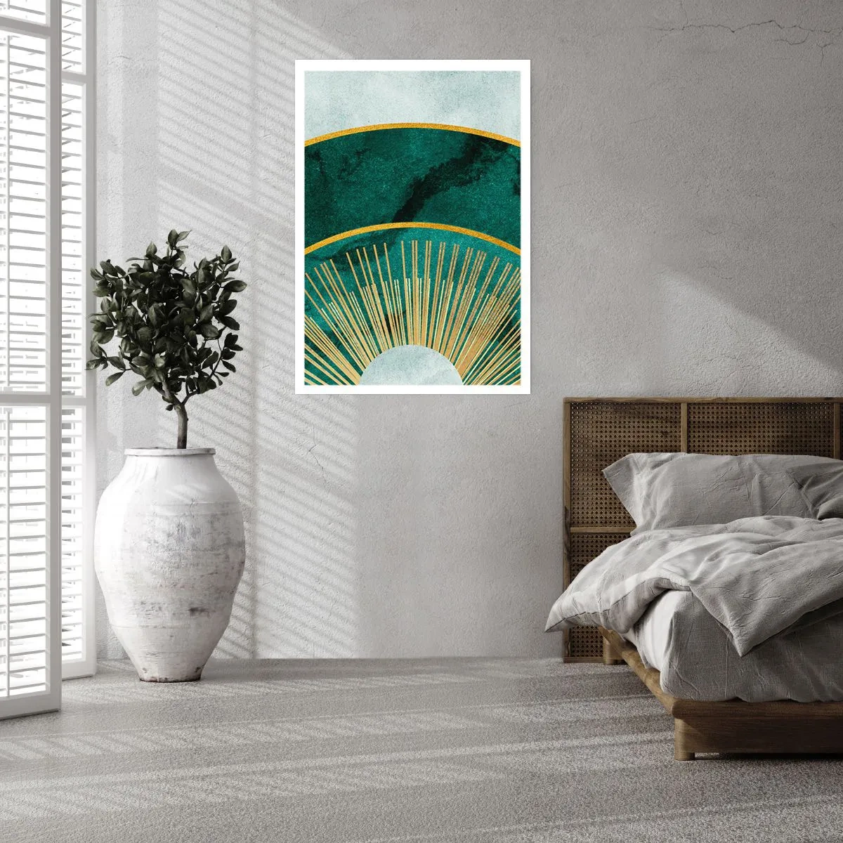 Póster - Una elegante composición geométrica en tonos verdes y dorados. - 50x70cm - Un sistema solar diferente - Decoración de pared moderna para salón y dormitorio ARTTOR