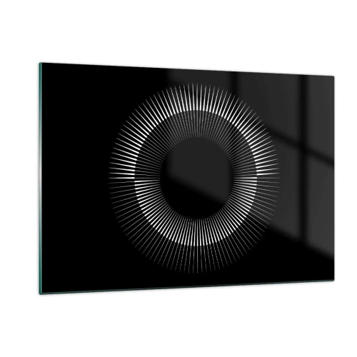 Cuadro sobre vidrio - Impresiones sobre Vidrio - Rayos blancos formando un círculo sobre un fondo negro - 120x80cm - Sol negro - Decoración de pared moderna para salón y dormitorio ARTTOR