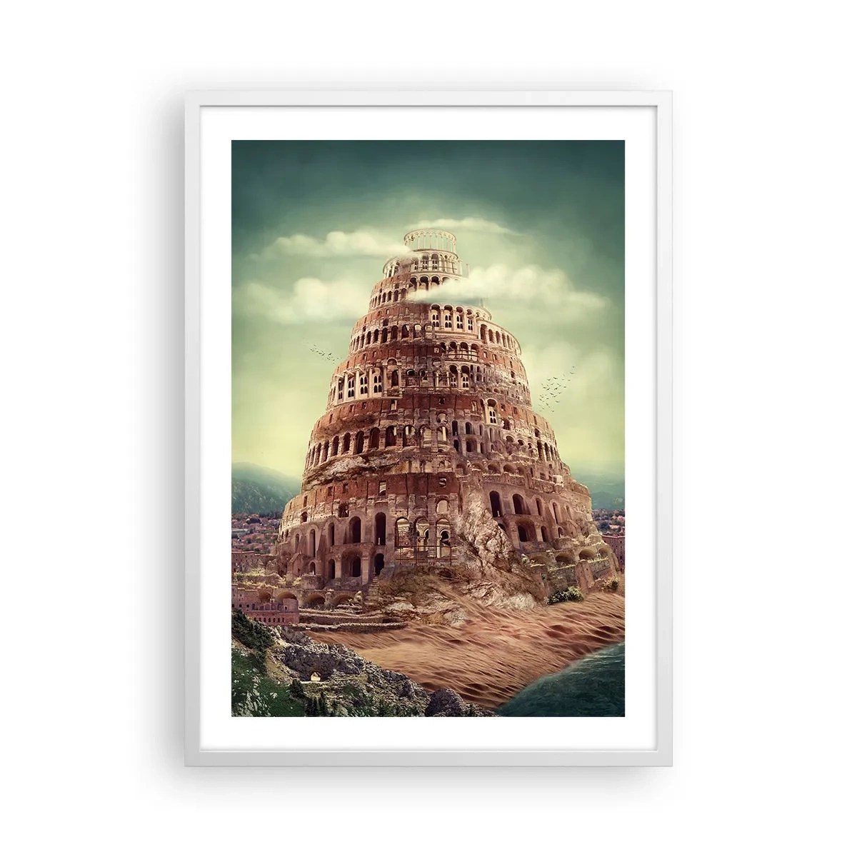 Póster en marco blanco - La Torre de Babel - 50x70 cm