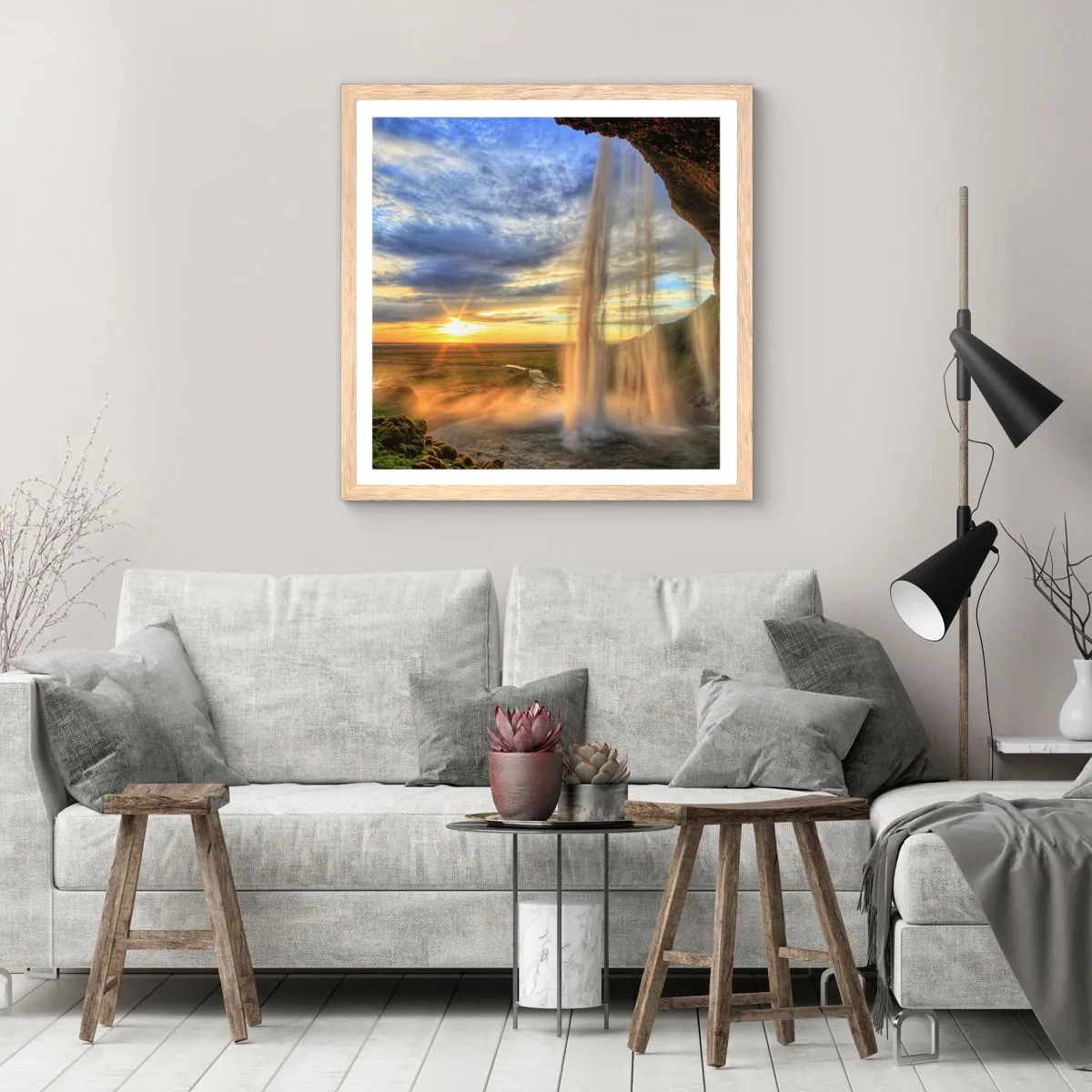 Póster en marco roble claro - El mundo tras el velo de las gotas - 40x40 cm