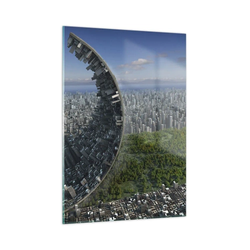 Cuadro sobre vidrio - Impresiones sobre Vidrio - Una ciudad con un espectacular efecto de refracción espacial - 50x70cm - La naturaleza es eterna - Decoración de pared moderna para salón y dormitorio ARTTOR