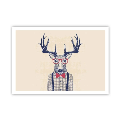 Póster - Gráfico estilizado de un ciervo con gafas y pajarita. - 100x70cm - Una extravagancia lúdica - Decoración de pared moderna para salón y dormitorio ARTTOR