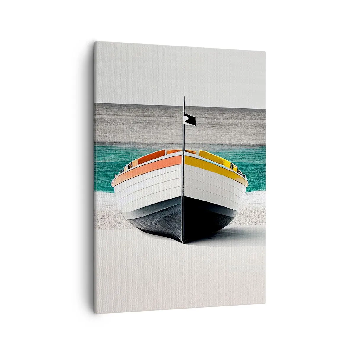 Cuadro sobre lienzo - Impresión de Imagen - Un barco en la playa con un mar turquesa al fondo. - 50x70cm - En su lugar exacto - Decoración de pared moderna para salón y dormitorio ARTTOR