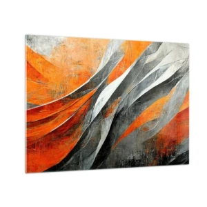 Cuadro sobre vidrio - Impresiones sobre Vidrio - Rayas abstractas en tonos naranja y gris. - 70x50cm - Calor y frío - Decoración de pared moderna para salón y dormitorio ARTTOR