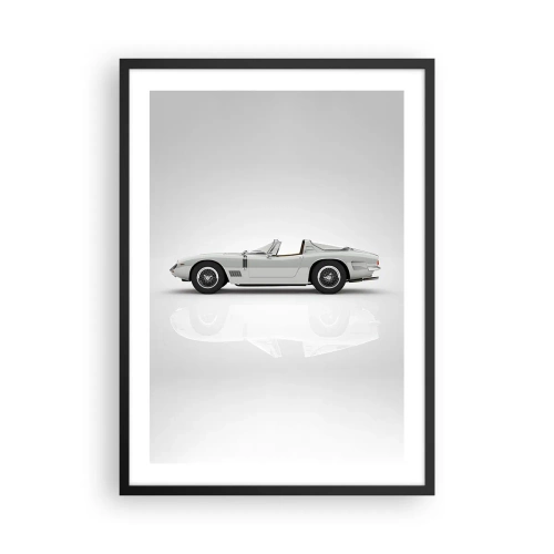 Póster en marco negro - Clásico convertible blanco sobre fondo neutro. - 50x70cm - Una promesa de diversión - Decoración de pared moderna para salón y dormitorio ARTTOR