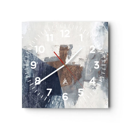 Reloj de pared - Reloj de vidrio - Formas azules y marrones - 40x40 cm