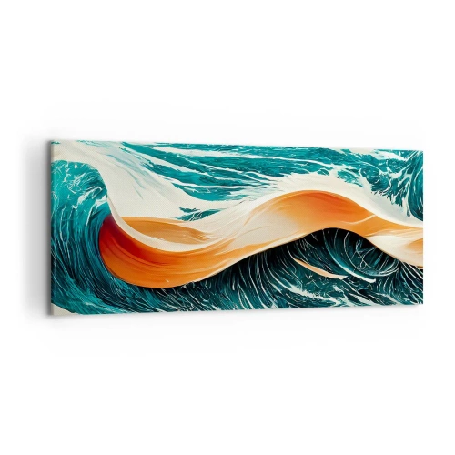 Cuadro sobre lienzo - Impresión de Imagen - Olas marinas dinámicas con cinta abstracta - 120x50cm - El sueño de un surfista - Decoración de pared moderna para salón y dormitorio ARTTOR