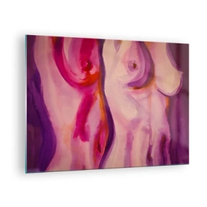 Cuadro sobre vidrio - Impresiones sobre Vidrio - Una interpretación artística de siluetas femeninas en tonos rosa y morado. - 70x50cm - Una oda a la feminidad - Decoración de pared moderna para salón y dormitorio ARTTOR