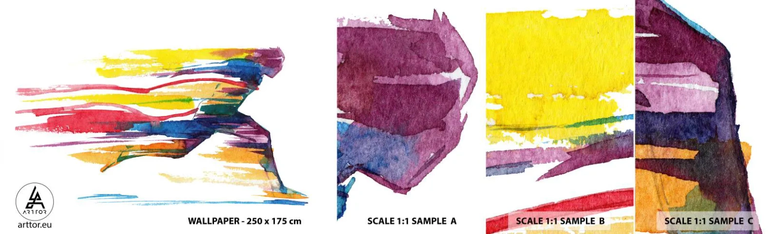 Muestra de fotomural autoadhesivo Deluxe Sticker - Corre a través del arco iris - Abstracción, Deporte, Corredor - 100x30 cm