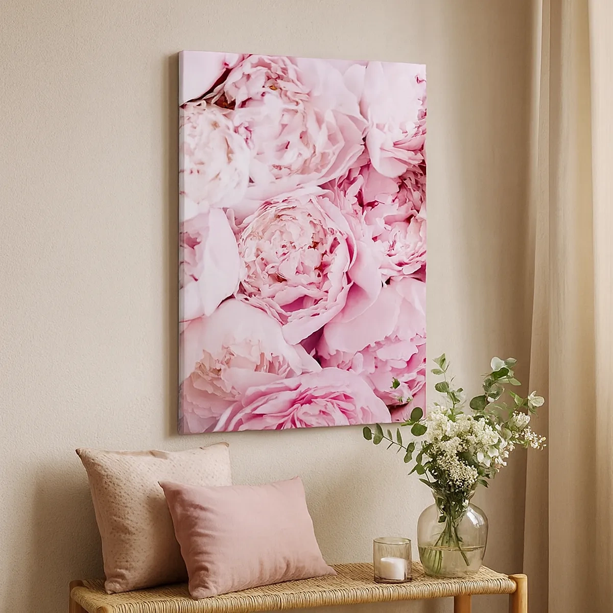 Cuadro sobre lienzo - Impresión de Imagen - Un primer plano de un ramo de peonías rosas. - 50x70cm - Cálido y fragante - Decoración de pared moderna para salón y dormitorio ARTTOR