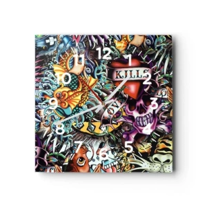 Reloj de pared - Reloj de vidrio - El sueño de un tatuador - 40x40 cm