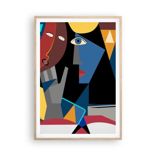 Póster en marco roble claro - Conversación cubista - 70x100 cm