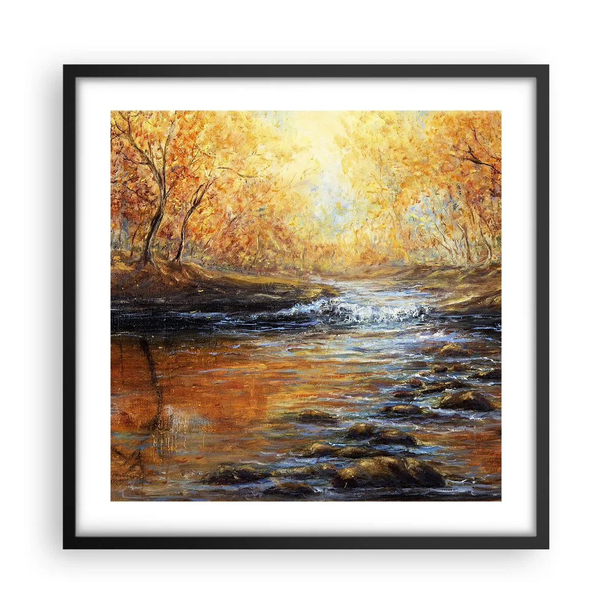 Póster en marco negro - Arroyo de oro - 50x50 cm