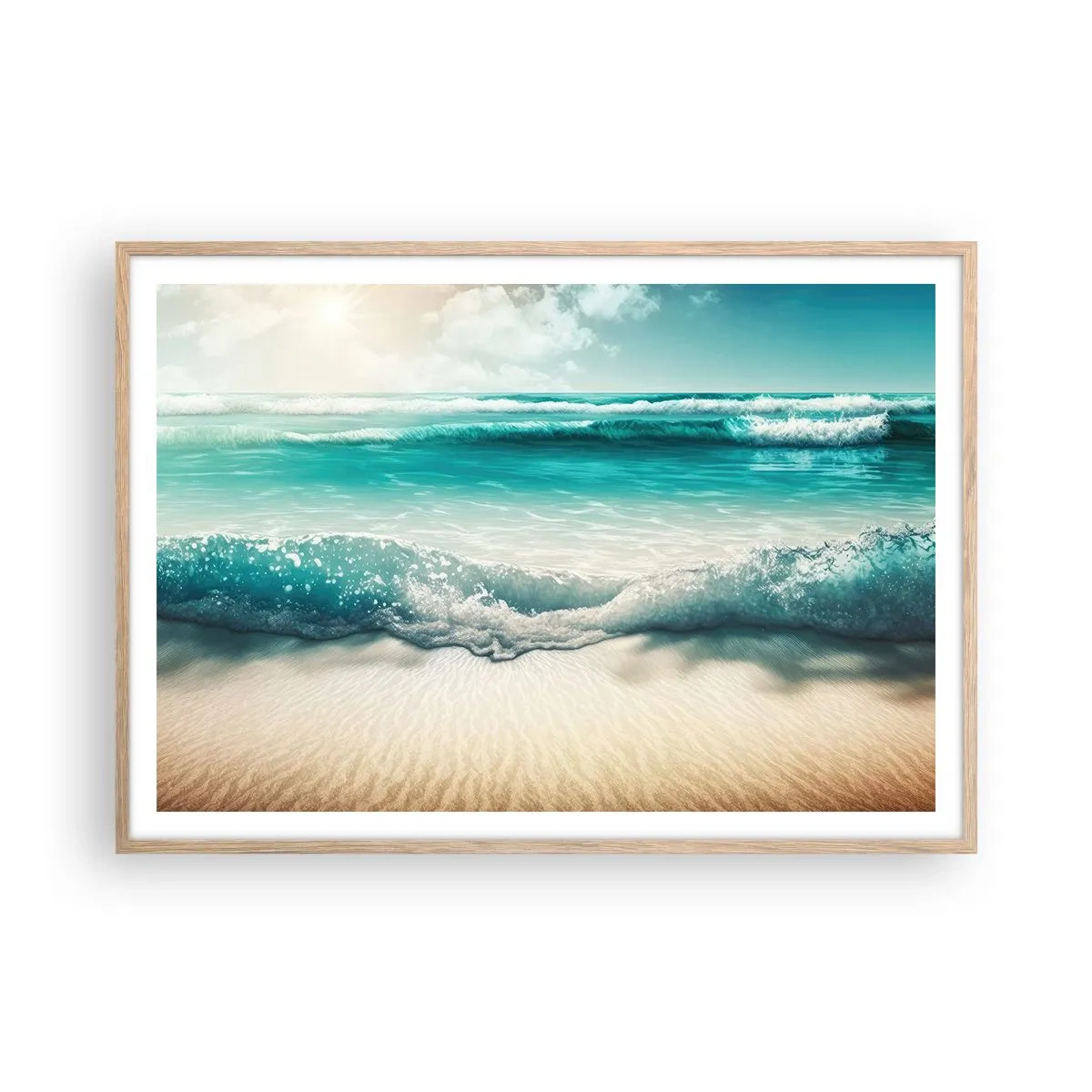 Póster en marco roble claro - Calma oceánica - 100x70 cm