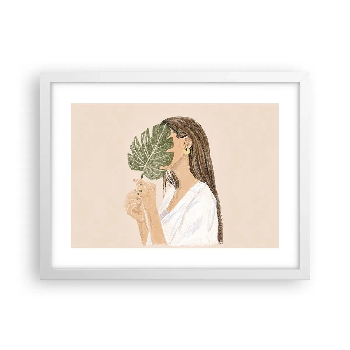 Póster en marco blanco - Retrato misterioso con un abanico - 40x30 cm