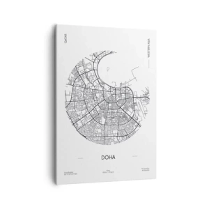 Cuadro sobre lienzo - Impresión de Imagen - Un mapa minimalista de Doha en blanco y negro con detalles precisos. - 50x70cm - Anatomía de Doha - Decoración de pared moderna para salón y dormitorio ARTTOR
