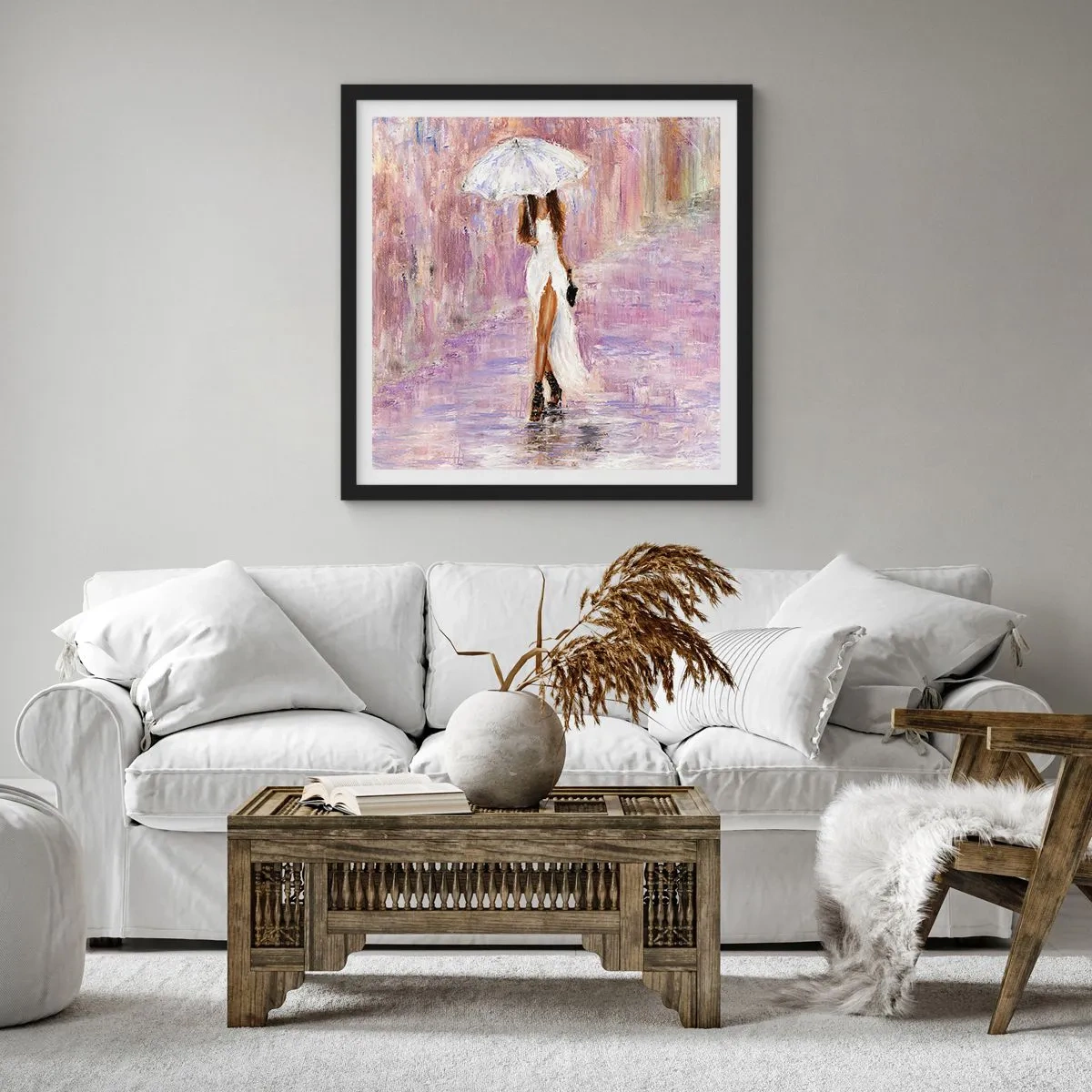 Póster en marco negro - En la lluvia de lilas - 30x30 cm