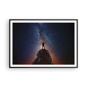 Póster en marco negro - Una figura en la cima de una montaña bajo un cielo estrellado. - 100x70cm - ¡El poder está conmigo! - Decoración de pared moderna para salón y dormitorio ARTTOR