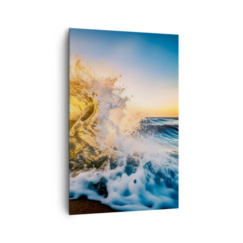 Cuadro sobre lienzo - Impresión de Imagen - Una ola dorada con el sol poniente como telón de fondo. - 80x120cm - Jugando en la arena - Decoración de pared moderna para salón y dormitorio ARTTOR