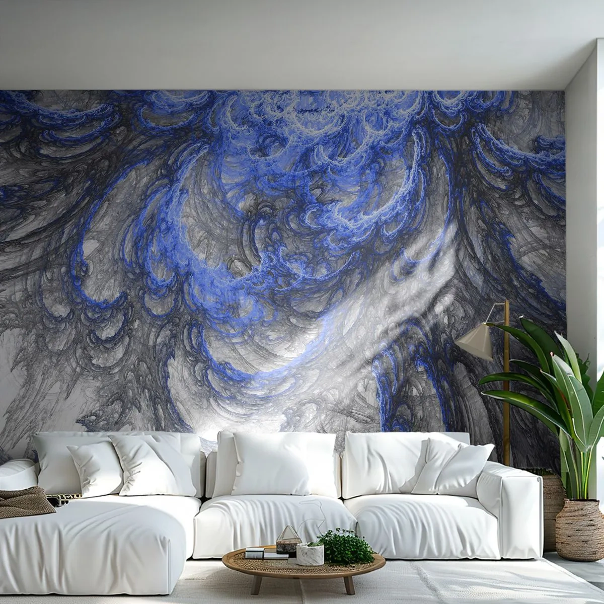 Fotomural Premium Sand - Composición abstracta con patrones azules en espiral - 100x70cm - El nacimiento de una ola - Decoración de pared moderna para salón y dormitorio ARTTOR