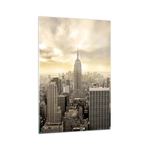 Cuadro sobre vidrio - Impresiones sobre Vidrio - Panorama de la ciudad con vista al Empire State Building - 70x100cm - Tejido neoyorquino en tonos grises - Decoración de pared moderna para salón y dormitorio ARTTOR