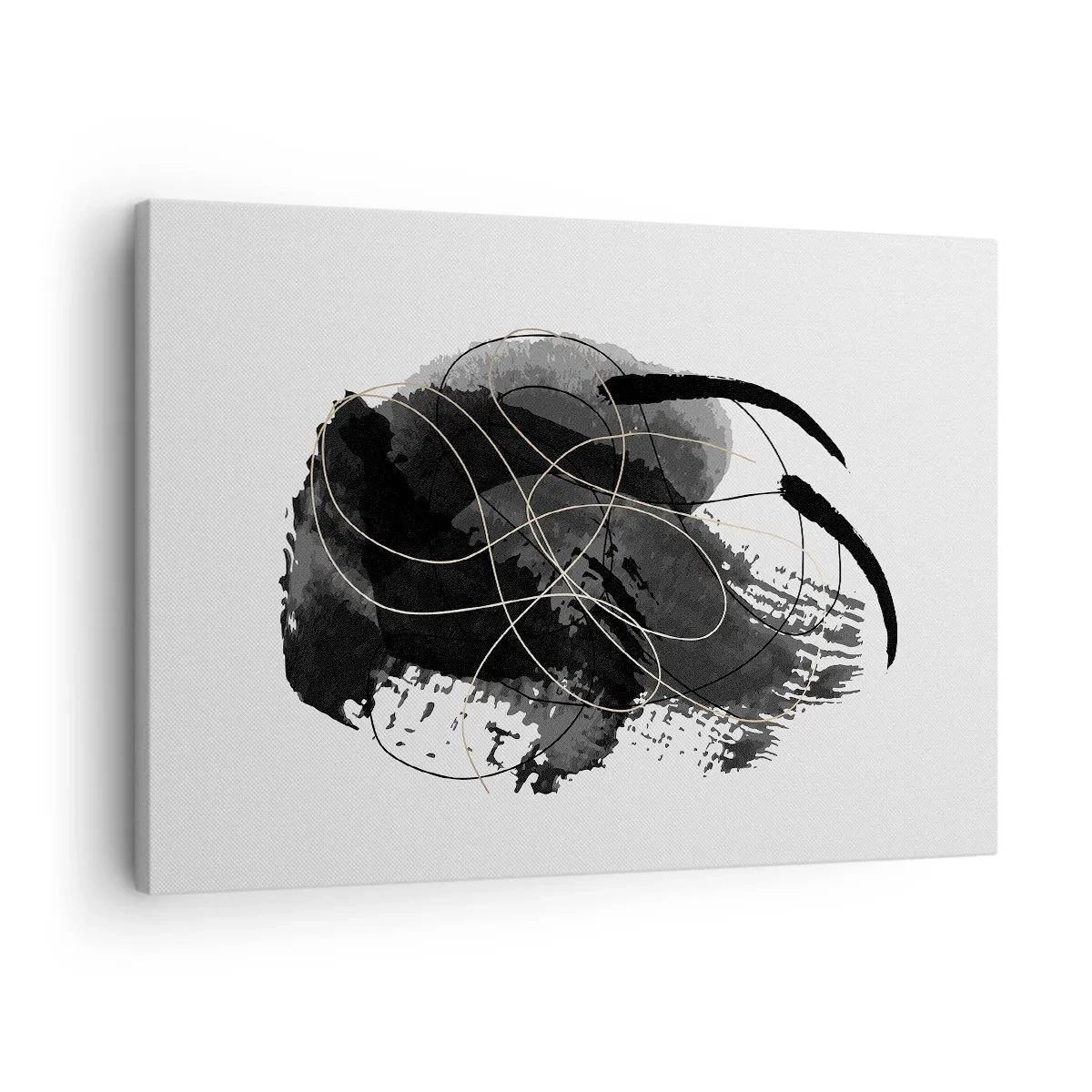 Cuadro sobre lienzo - Impresión de Imagen - Abstracción en negro y dorado sobre fondo blanco. - 70x50cm - Salió de la negrura - Decoración de pared moderna para salón y dormitorio ARTTOR