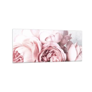 Cuadro sobre vidrio - Impresiones sobre Vidrio - Peonías rosas en una luz suave sobre un fondo claro. - 120x50cm - Para los románticos - Decoración de pared moderna para salón y dormitorio ARTTOR
