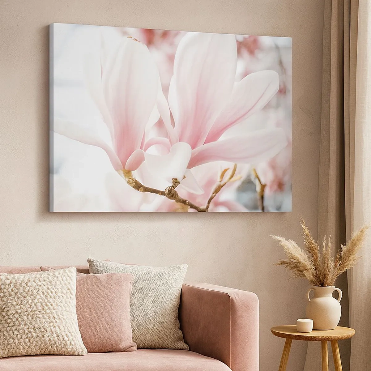 Cuadro sobre lienzo - Impresión de Imagen - Delicadas flores de magnolia en tonos pastel. - 70x50cm - Inmensidad de la ternura - Decoración de pared moderna para salón y dormitorio ARTTOR