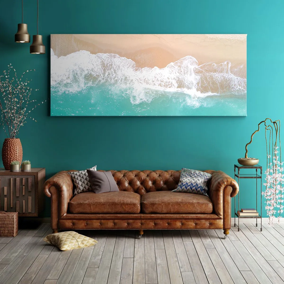 Cuadro sobre lienzo - Impresión de Imagen - Una vista de pájaro de una playa con agua turquesa y olas suaves. - 120x50cm - Un toque acariciador - Decoración de pared moderna para salón y dormitorio ARTTOR