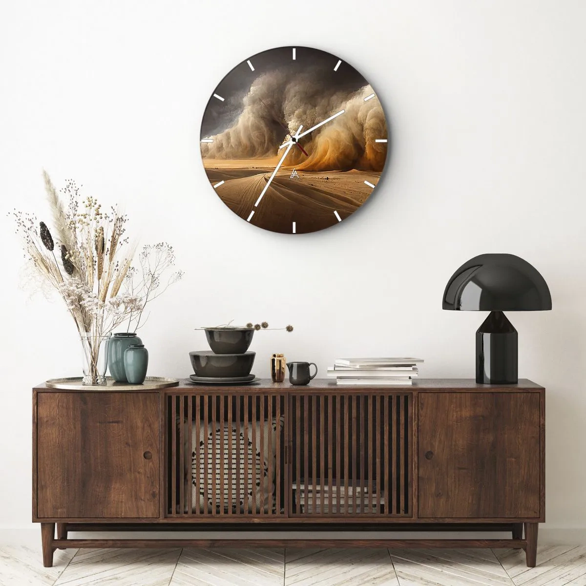Reloj de pared - Reloj de vidrio - Una enorme tormenta de arena arrasa el desierto - 30x30cm - Ira del desierto - Decoración de pared moderna para salón, cocina y dormitorio ARTTOR