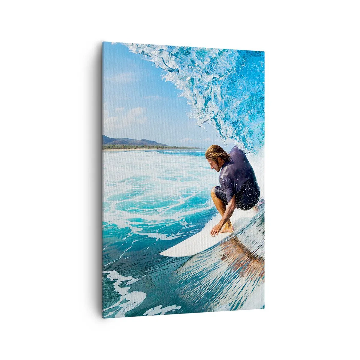 Cuadro sobre lienzo - Impresión de Imagen - Un surfista en una pose dinámica sobre una ola en agua turquesa. - 80x120cm - Bailando con las olas - Decoración de pared moderna para salón y dormitorio ARTTOR