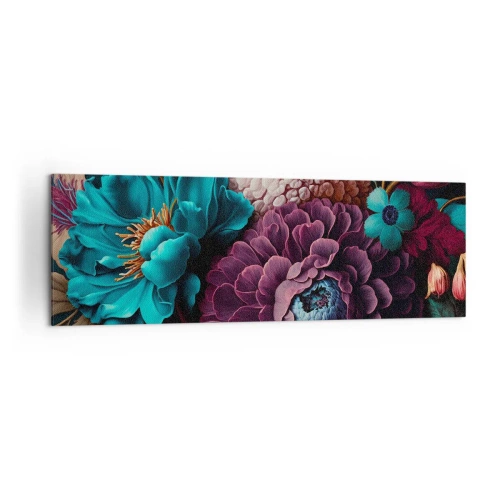 Cuadro sobre lienzo - Impresión de Imagen - Un ramo de flores en colores intensos sobre un fondo oscuro. - 160x50cm - Naturaleza en abundancia - Decoración de pared moderna para salón y dormitorio ARTTOR