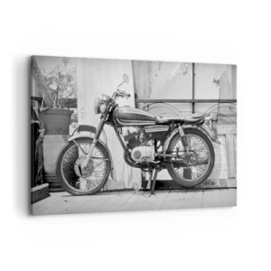 Cuadro sobre lienzo - Impresión de Imagen - Fotografía en blanco y negro de una motocicleta clásica. - 120x80cm - Los clásicos por encima de todo - Decoración de pared moderna para salón y dormitorio ARTTOR