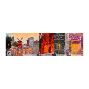 Muestra de fotomural autoadhesivo Deluxe Sticker - Iconos parisinos - Moulin Rouge - París, Admirador, Moulin Rojo - 100x30 cm