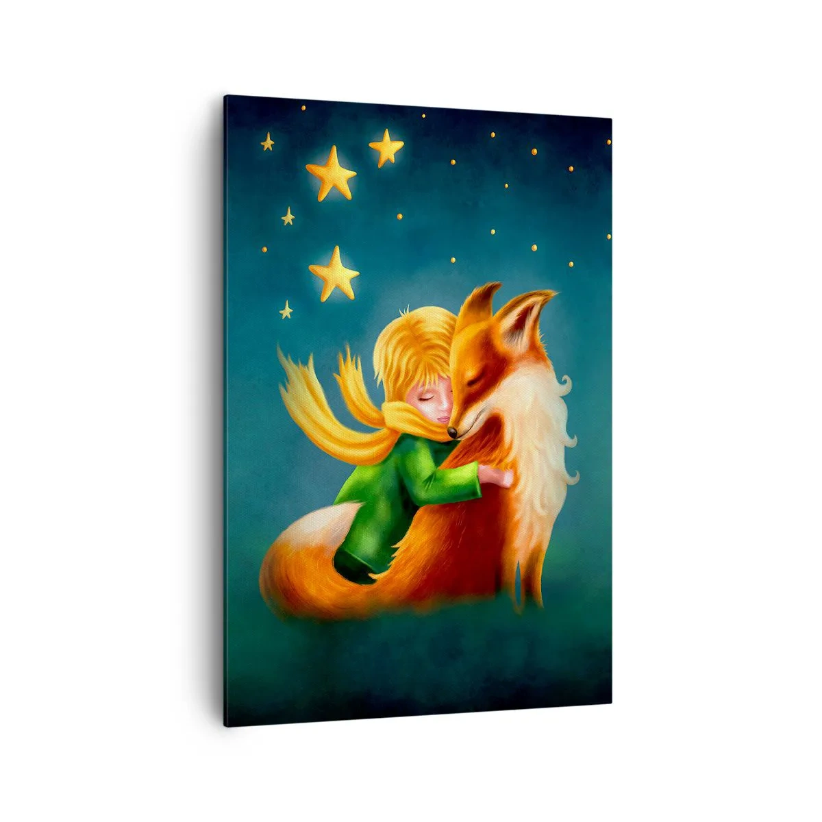 Cuadro sobre lienzo - Impresión de Imagen - Un niño con un zorro en un entorno mágico con estrellas. - 70x100cm - El Principito - Decoración de pared moderna para salón y dormitorio ARTTOR