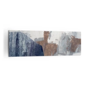 Cuadro sobre lienzo - Impresión de Imagen - Formas abstractas en tonos azules y marrones. - 160x50cm - Formas azules y marrones - Decoración de pared moderna para salón y dormitorio ARTTOR