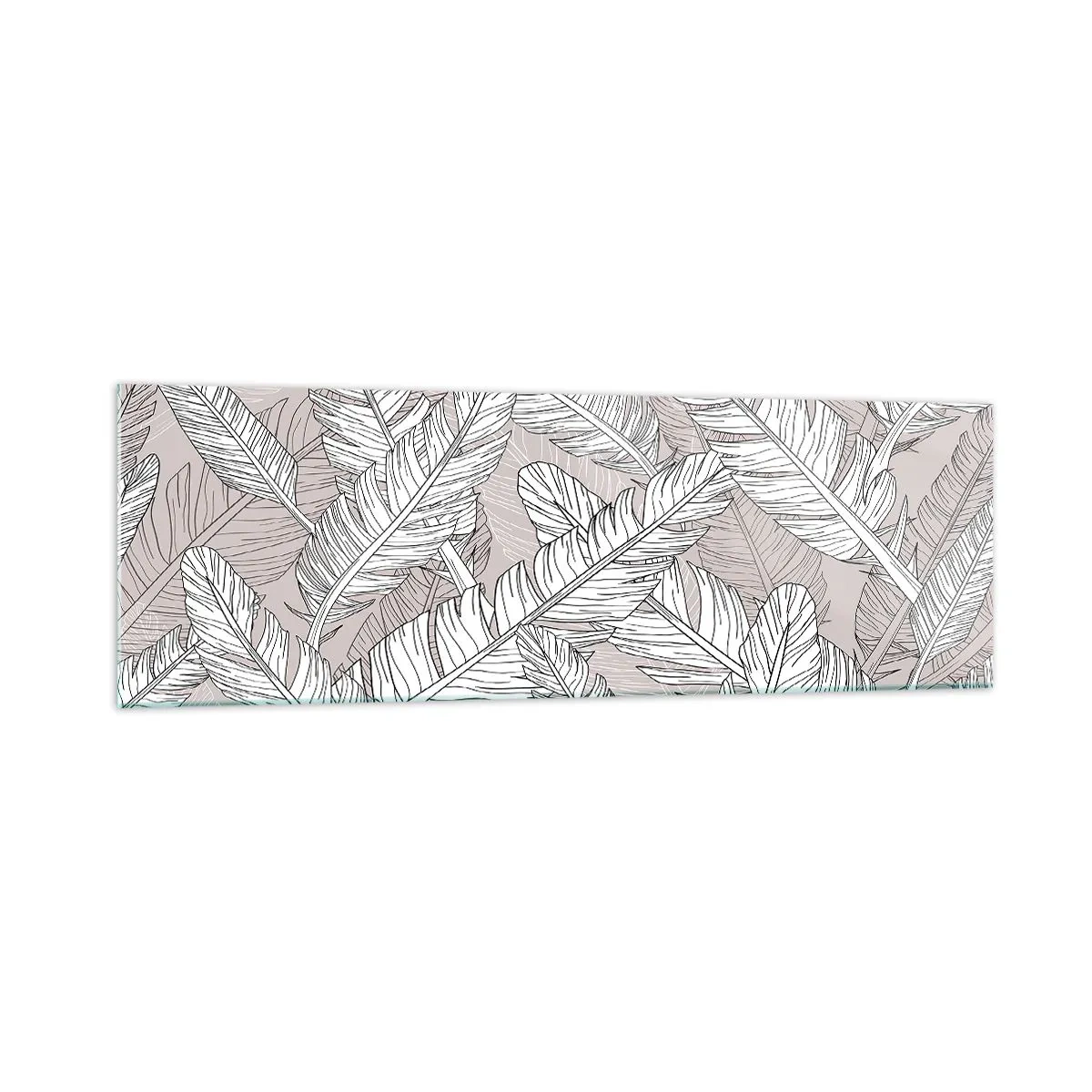 Cuadro sobre vidrio - Impresiones sobre Vidrio - Patrón en blanco y negro con hojas de plátano sobre un fondo claro. - 160x50cm - Turbulencias de plumas - Decoración de pared moderna para salón y dormitorio ARTTOR