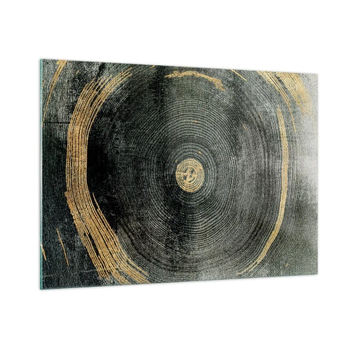 Cuadro sobre vidrio - Impresiones sobre Vidrio - Sección transversal de un tronco de árbol con detalles y acentos dorados. - 100x70cm - Cambio y perpetuidad - Decoración de pared moderna para salón y dormitorio ARTTOR