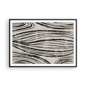 Póster en marco negro - Ondas abstractas en tonos blanco y negro - 100x70cm - Salpicadura de líneas - Decoración de pared moderna para salón y dormitorio ARTTOR