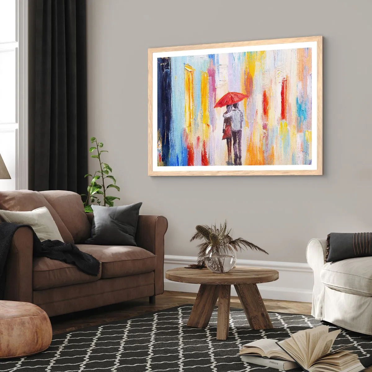 Póster en marco roble claro - Que siga lloviendo - 40x30 cm