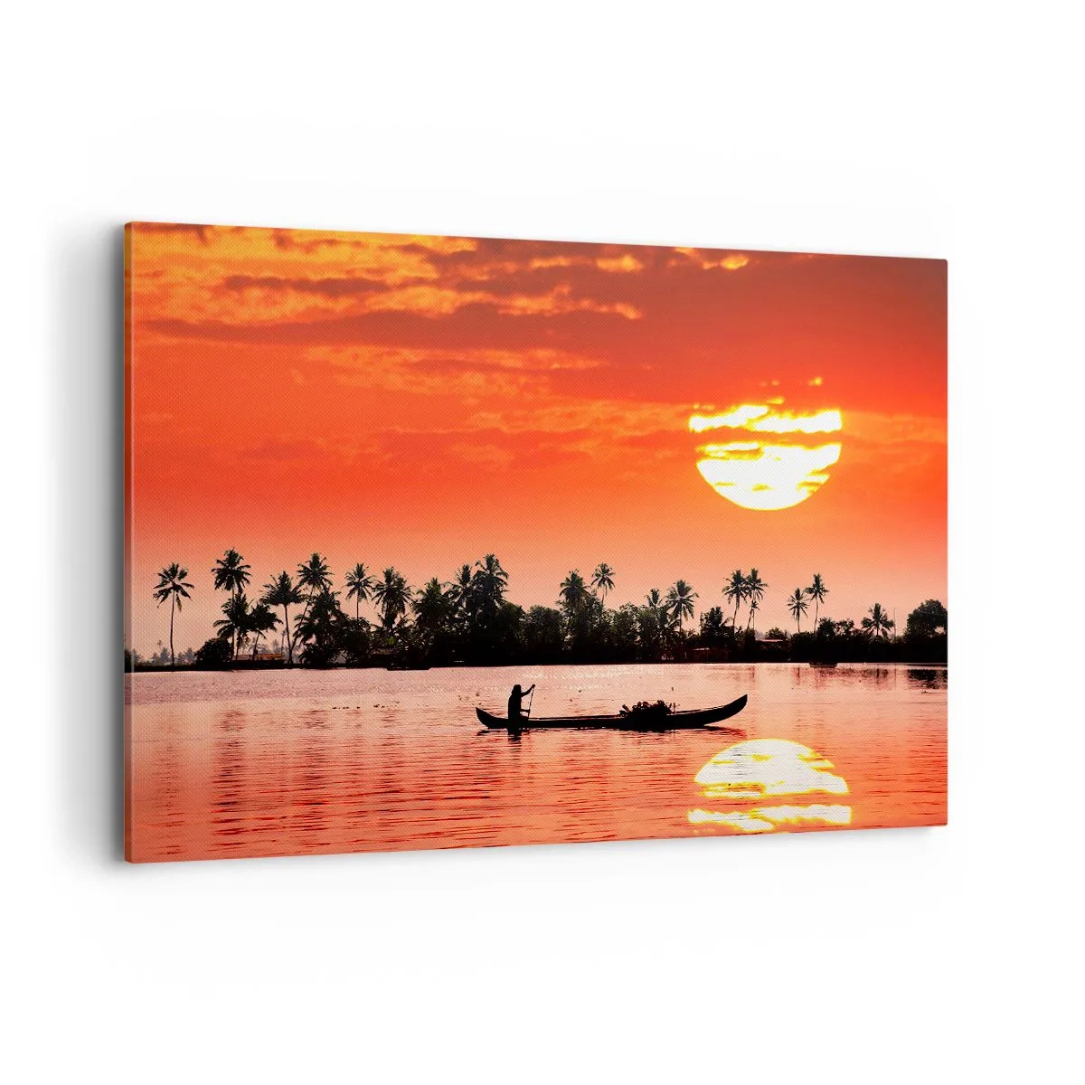 Cuadro sobre lienzo - Impresión de Imagen - Atardecer tropical con un barco y palmeras al fondo - 120x80cm - La paz de los trópicos al atardecer - Decoración de pared moderna para salón y dormitorio ARTTOR