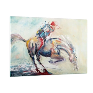 Cuadro sobre vidrio - Impresiones sobre Vidrio - Una imagen abstracta de un caballo en movimiento dinámico. - 120x80cm - Sujétate y vamos - Decoración de pared moderna para salón y dormitorio ARTTOR