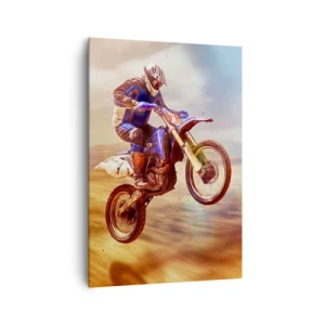 Cuadro sobre lienzo - Impresión de Imagen - Un motociclista en vuelo durante un dinámico recorrido todoterreno. - 70x100cm - Vértigo sobre dos ruedas - Decoración de pared moderna para salón y dormitorio ARTTOR