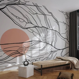 Fotomural Premium Canvas - Líneas minimalistas con acento geométrico. - 100x70cm - En una red de ramas - Decoración de pared moderna para salón y dormitorio ARTTOR