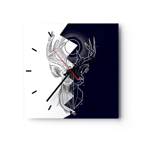 Reloj de pared - Reloj de vidrio - Geometría y naturaleza en una composición simbólica - 30x30cm - Lucha y unidad de los opuestos - Decoración de pared moderna para salón y dormitorio ARTTOR