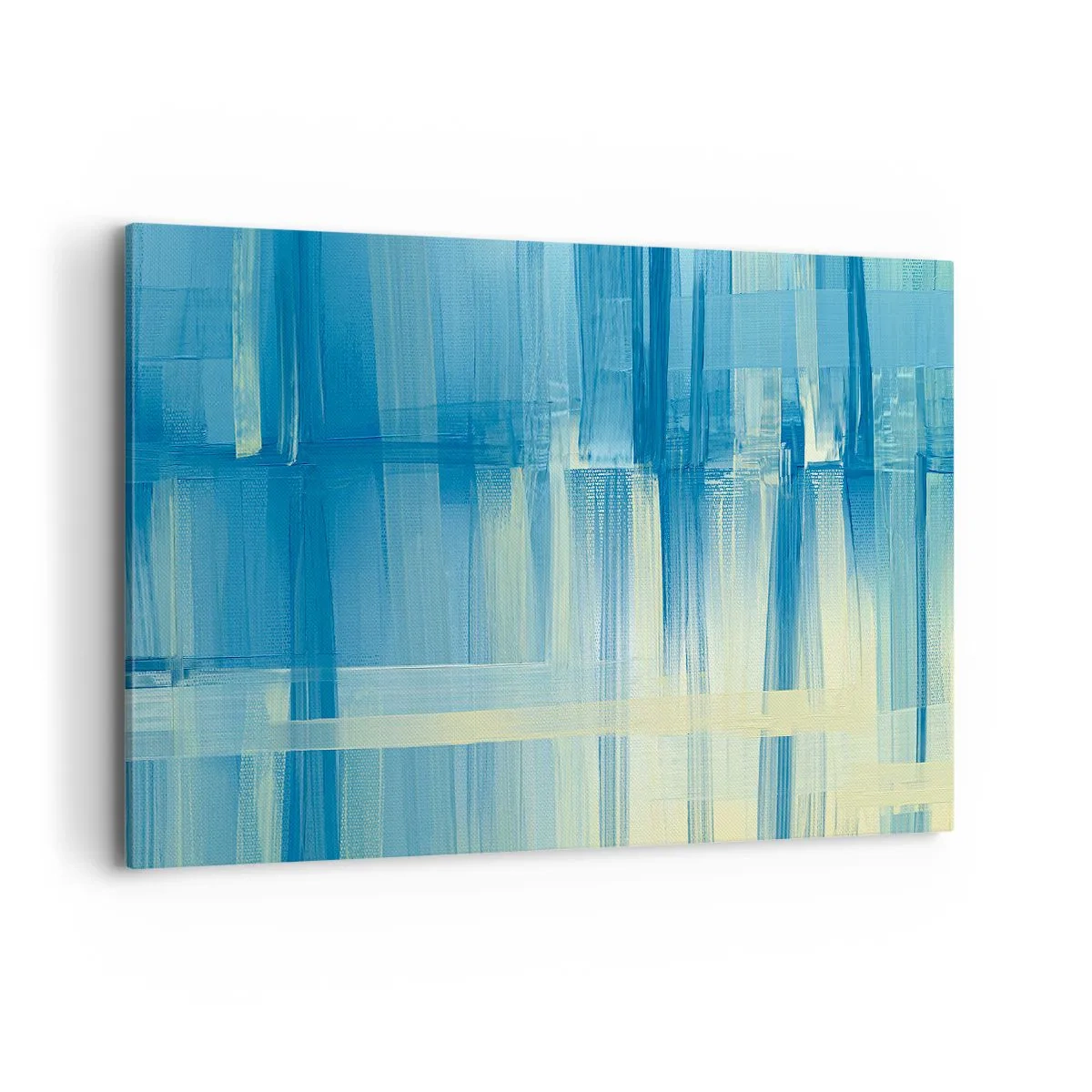 Cuadro sobre lienzo - Impresión de Imagen - Un cuadro abstracto en tonos turquesa y azul con pinceladas geométricas. - 120x80cm - Composición en turquesa - Decoración de pared moderna para salón y dormitorio ARTTOR