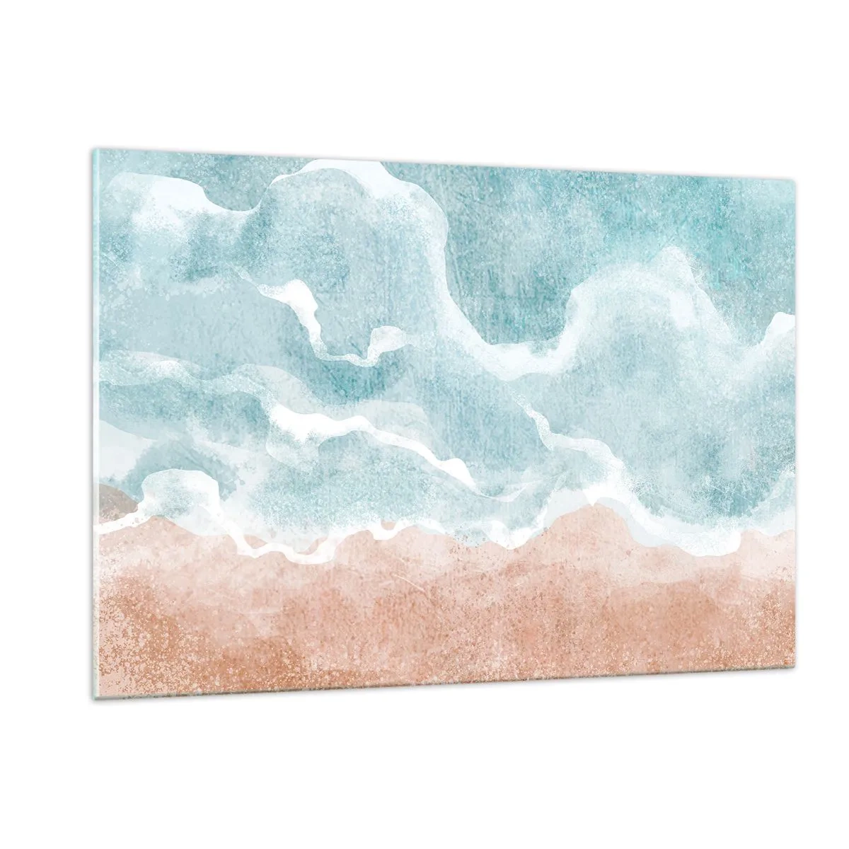 Cuadro sobre vidrio - Impresiones sobre Vidrio - Las ondas pastel en tonos azules y beige crean una abstracción nublada. - 120x80cm - Abstracción de nubes - Decoración de pared moderna para salón y dormitorio ARTTOR