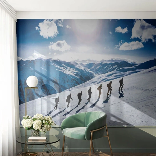 Fotomural Premium Canvas - Un grupo de montañeros subiendo una ladera nevada - 100x70cm - Equipo de conquistadores - Decoración de pared moderna para salón y dormitorio ARTTOR