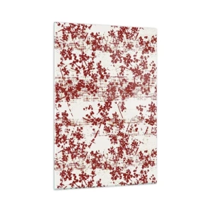Cuadro sobre vidrio - Impresiones sobre Vidrio - Flores rojas sobre un fondo blanco en un estilo artístico. - 70x100cm - Como un viejo percal - Decoración de pared moderna para salón y dormitorio ARTTOR
